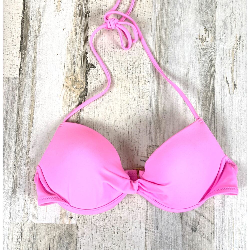 Victoria's Secret Womens 32C Pink Push Up Underwire Halter Bikini Top NEW